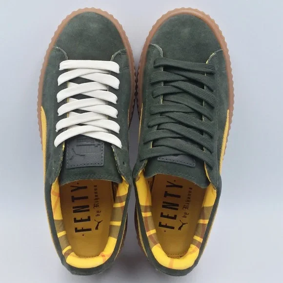 Puma X Fenty Rihanna Cleated Creeper Green Yellow Suede Platform Shoes Women's 8 - Picture 9 of 13